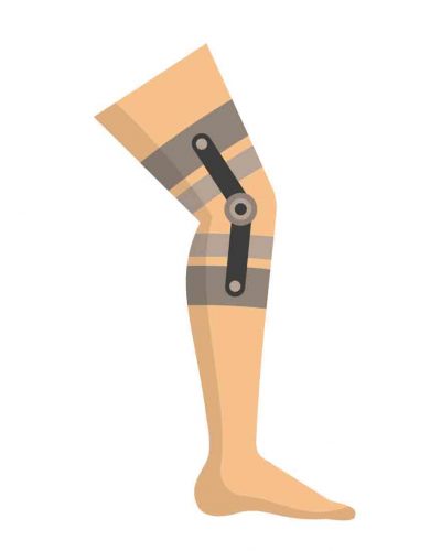 Orthopedics and prosthetics medicine isolated icons with bones of vertebral column arm and foot prosthesis and medical hammer and drill vector illustration